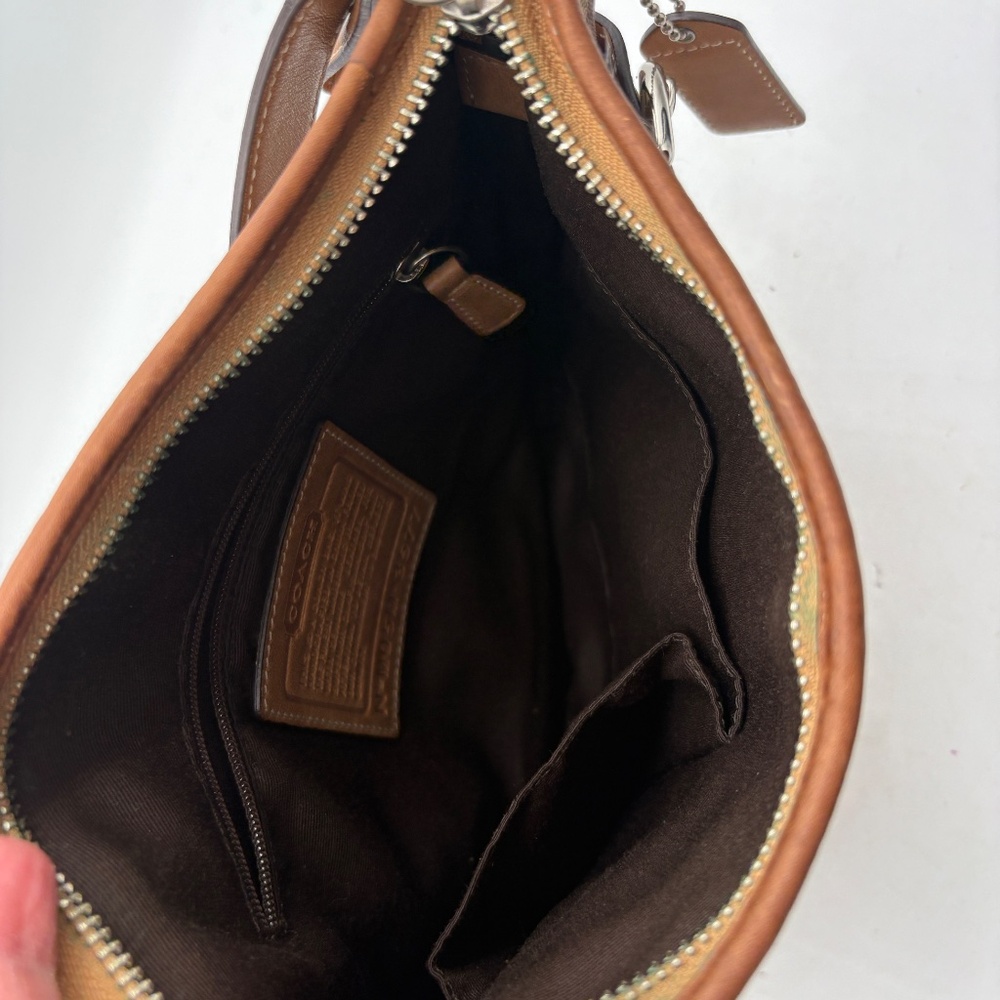 Coach Signature Tan Brown Jacquard Leather Y2K Shoulder Bag Purse with hangtag - Picture 11 of 15